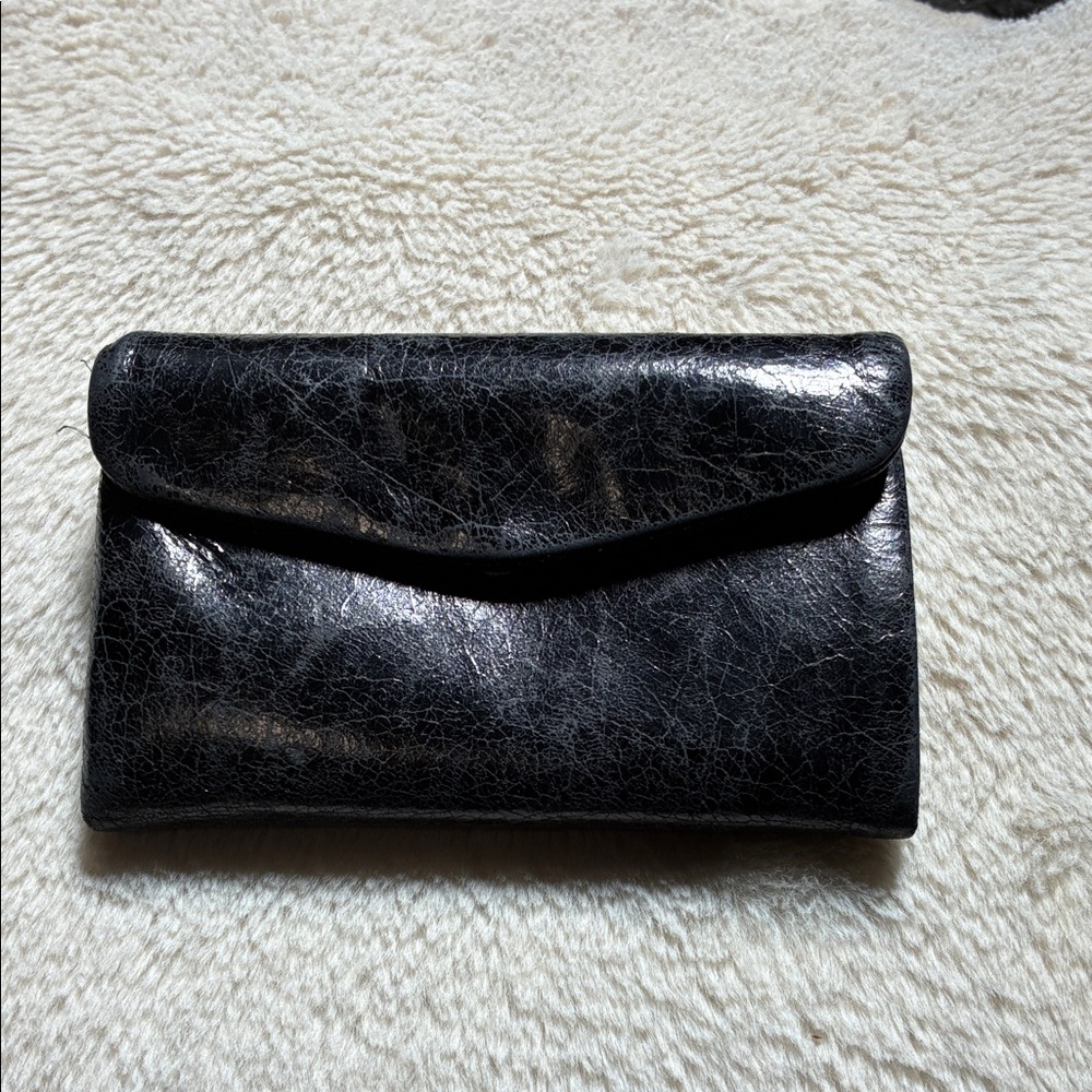 HOBO Black Leather Folded snap small Wallet
